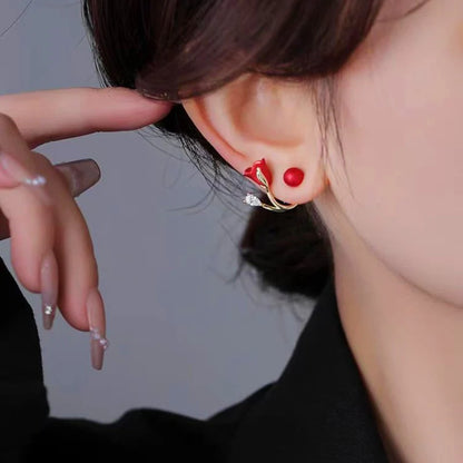 ✨ Arete Tulipán Rojo 🌹 Baño de Oro 18K ✨