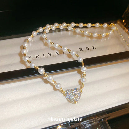 ✨ Collar Magnético de Perlas con Corazón Bañado en Oro de 18K ✨